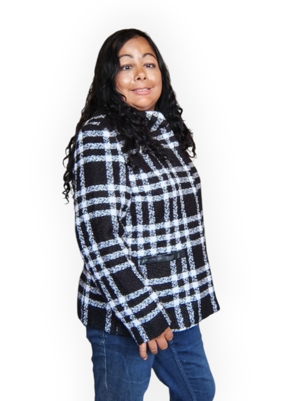 Allison Daley Black & White Plaid Blazer Jacket Womens Small